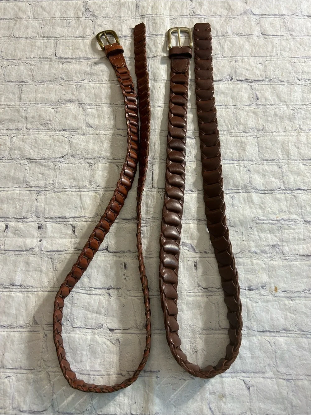 FULL GRAIN COWHIDE LEATHER WOVEN BRAIDED SIZE 34 & THIN BROWN LEATHER WOVEN 44